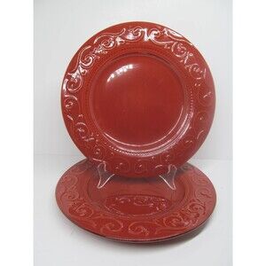 Demdaco Sapore Deb Hrabik Set Of 2 Hand Painted Brown 10 3/4" Dinner Plates EUC